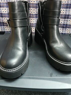 Madden Girl Black Platform Ankle Boots with Strap Detail